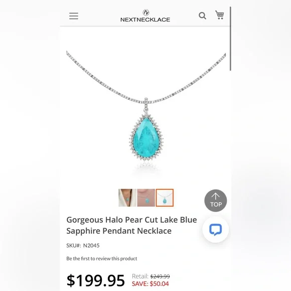 Gorgeous Halo Pear Cut Lake Blue Sapphire Pendant Necklace - Picture 4 of 4